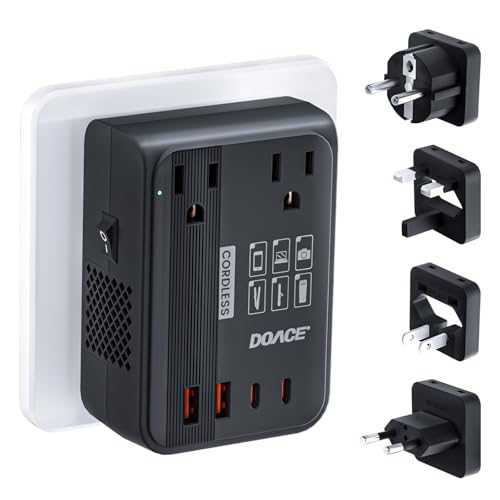 DOACE 350W 220V to 110V Voltage Converter with Travel Adapter, Black | 4 USB Ports, Works with Hair Straighteners & Curling Irons, UK/EU/US/AU Plug Compatibility - color: Black