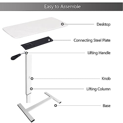 BeGyoku Overbed Table,Hospital Bed Table,Pneumatic Bedside Table Adjustable Over The Bed with Hidden Wheels&USB,Mobile Laptop Cart&Rolling Tray Table Hospital Home Use-White1 - color: White1-32" L X 16" W