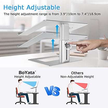 BoYata Laptop Stand, Ergonomic Aluminum Height Adjustable Computer Stand Laptop Riser Holder for Desk, Compatible with MacBook Pro/Air, Dell, Lenovo, HP, Samsung, More Laptops 11-17" - color: Silver