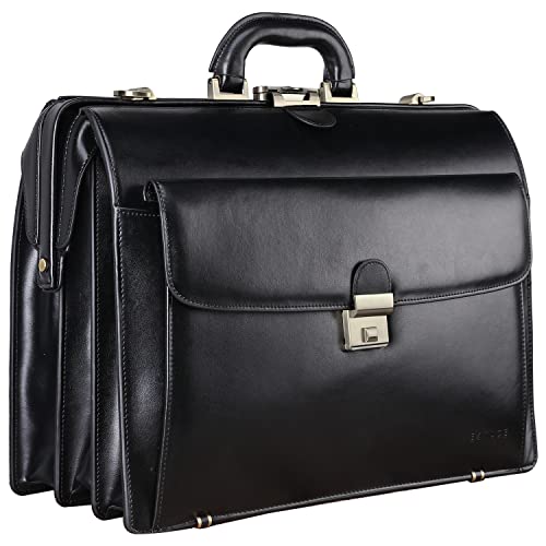 Banuce Leather Briefcase for Men with Anti-Theft Lock Fits 15.6" Laptop | Gradient Coloring Leather,Ergonomic Handle,Expandable,Detachable Shoulder Strap,Office Work,Business Travel - color: Black