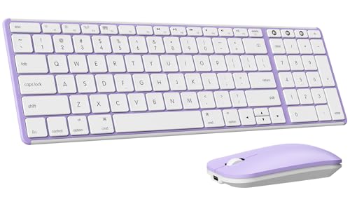 seenda SKM64-2 Bluetooth Keyboard Mouse Combo for Mac, Silent, Rechargeable | Triple Bluetooth for 3-Device Switching, Wireless Compact Slim Combo for Mac MacBook Pro/Air iPad iPhone, White Purple - color: White Purple