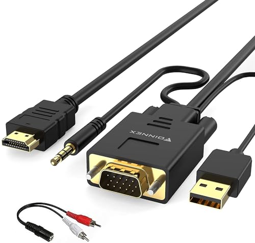 FOINNEX VGA to HDMI Cable with Audio, 1080P VGA to HDMI Adapter Cable VGA Computer/Laptop to HDMI Monitor/TV, VGA Male to HDMI Male Converter Cord for Desktop Laptop Projector to Monitor HDTV, 6FT - size: 6FT/1.8M VGA to HDMI Cable