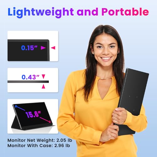 Upperizon Portable Monitor 15.6 inch 4K UHD 3840X2160 144% sRGB 60Hz HDR HDMI USB-C Travel Monitor for Laptop MacBook PC Surface PS5 Xbox, External Display with Full Cover & Speakers, VESA Compatible - size: 15.6"