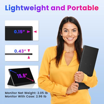 Upperizon Portable Monitor 15.6 inch 4K UHD 3840X2160 144% sRGB 60Hz HDR HDMI USB-C Travel Monitor for Laptop MacBook PC Surface PS5 Xbox, External Display with Full Cover & Speakers, VESA Compatible - size: 15.6"