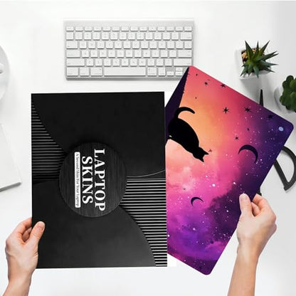 Universal Laptop Skin Sticker with 2 Wrist Pad Skins, Waterproof Scratch Resistant Vinyl Laptop Cover Decal, Cut to Fit for 11–15.6 Inch MacBook HP Dell Lenovo, Cat Purple Sky - color: Cat Purple Sky