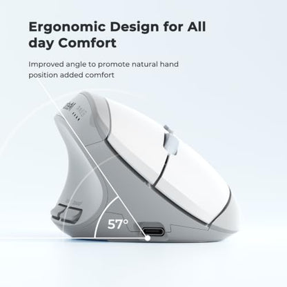 MEETION Left-Handed Ergonomic Vertical Mouse, Wireless, Rechargeable, Gray | Dual-mode connectivity via Bluetooth 5.2, Bluetooth 3.0 and USB. 4 adjustable DPI (800–2400) for Windows, Mac, PC and iPad - color: Left Gray