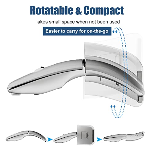 Foldable Arc Wireless Mouse Silent Click Bluetooth 5.3 and 2.4GHz | Dual Modes Portable Curved Mouse for Home, Office, Travel (Silver) - color: Silver