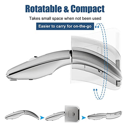 Foldable Arc Wireless Mouse Silent Click Bluetooth 5.3 and 2.4GHz | Dual Modes Portable Curved Mouse for Home, Office, Travel (Silver) - color: Silver