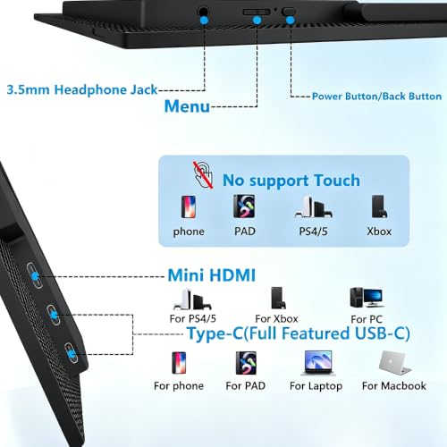 15.6''Portable Touchscreen Monitor 1080P HDR Display, USB-C Vertical Monitor with Stand & Speakers, VESA Compatible External Monitor for Laptop Mac Windows Android (No Touch for iPhone/iPad/Consoles)