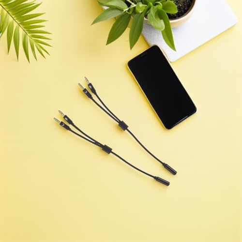 NUOBESTY 5pcs 3.5mm Headset and Mic Splitter Adapter Cable for PC Laptop, Separate Microphone and Audio Y-Cable Compatible with Gaming Headsets and Classroom Use, Black