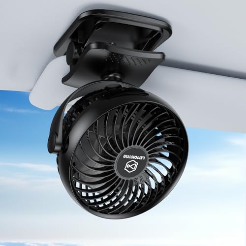 Shinebella AA Battery Car Clip Fan with Aromatic Feature for Sun Visor, 4 Speeds, 5V USB Desk Fan for Stroller, 5'' Small Cooling Vehicle Fan for Headrest/Golf Cart, Quiet, Batteries Not Included