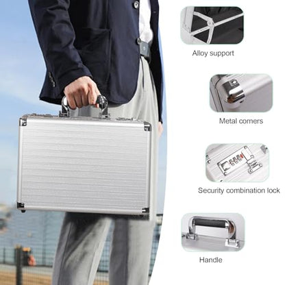 Locking Briefcase 15" File Organizer Storage Box, Portable with Dual Combination Locks, Durable Aluminum Alloy Frame for Cash/Documents, Ideal for Home/Office/Travel/Business