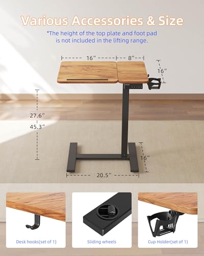 YIHAYO Electric Adjustable Overbed Bedside Table with Wheels, 24 x 16 Inches Mobile Standing Desk, Laptop Desk, Movable Overbed Tables Hospital Home Use, Rustic Brown - color: Black Frame/Rustic Brown Top, size: 24*16 Inch