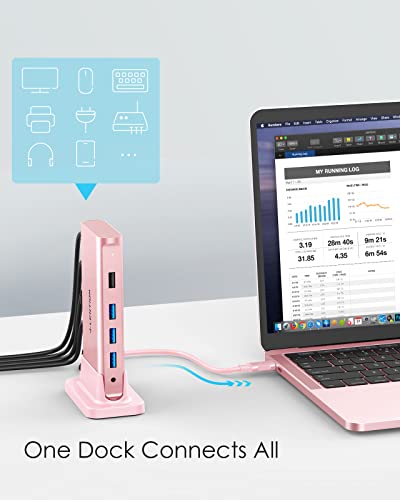 LENTION USB C Docking Station with 100W PD, 4K HDMI, Gigabit Ethernet, USB 3.0/2.0, Aux Adapter for 2026-2016 MacBook Pro, 2026-2018 Mac Air/Surface/Steam Deck, More, Stable Driver Certified - color: Rose Gold