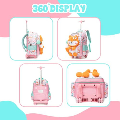Meetbelify Kids Rolling Backpack with Wheels for Girls Elementary Students Kids Travel Luggage Carry on School Backpack for Girls Ages 6-8 - color: 01 D