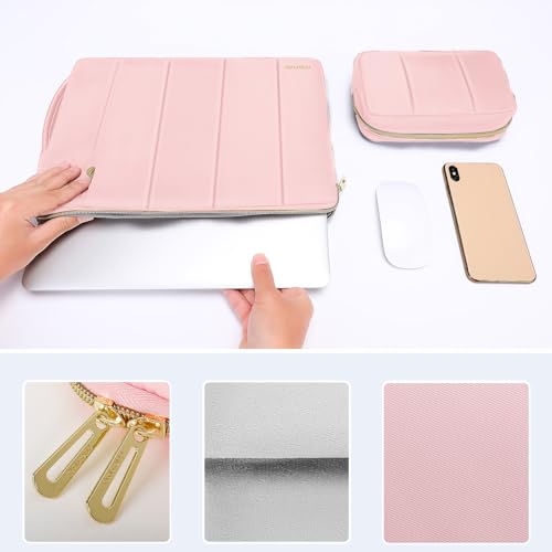 MOSISO 13-14 inch Laptop Case, 13.3 inch Puffy Laptop Sleeve Compatible with MacBook Air 13.6 M5 M4 M3 M2 M1/Neo/Pro 13/14,HP Dell ASUS Lenovo, Rectangle Vertical Bag with Small Case&Side Handle, Pink - color: Pink