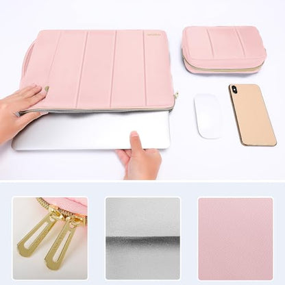 MOSISO 13-14 inch Laptop Case, 13.3 inch Puffy Laptop Sleeve Compatible with MacBook Air 13.6 M5 M4 M3 M2 M1/Neo/Pro 13/14,HP Dell ASUS Lenovo, Rectangle Vertical Bag with Small Case&Side Handle, Pink - color: Pink