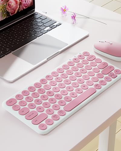 Wireless Keyboard Mouse Combo, mini Quiet Keyboard (Pink White) | 78 Keys Portable Ultra-Thin Keyboard for Laptop, Computer, PC, Notebook, Tablet, Windows, Mac OS - color: PINK WHITE