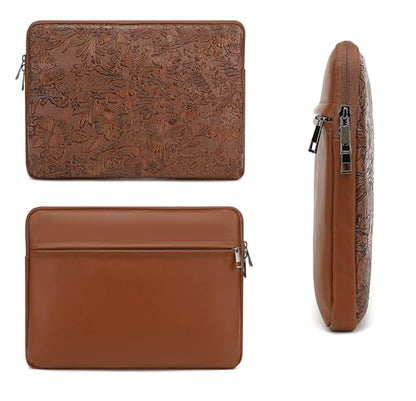 Embossing Floral Pattern PU Leather Laptop Sleeve Case with Pocket MacBook Air 13 inch,iPad Pro 13 inch and 12.5 inch-13.6 inch Notebook Computer Laptop (Coffee PU) - color: Coffee PU, size: 12.5 inch-13.5 inch