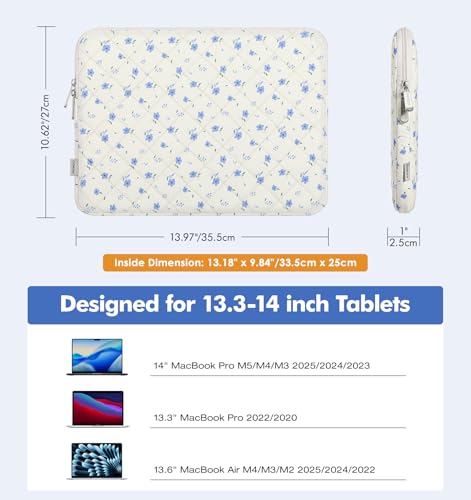 MoKo 13-14 Inch Puffy Laptop Sleeve Bag | Fits MacBook Air/Pro 13-inch M4, MacBook Neo 13-inch A18, Mac Pro 14-inch M3/M2/M1 and MacAir 13-inch M3/M2/M1, Blue Floral - color: Blue Floral, style: 13.3 - 14 Inches