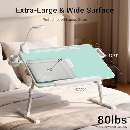 iXTRA Adjustable Laptop Lap Desk with Cooling Fan USB Light for Adults - color: Green,70x45cm