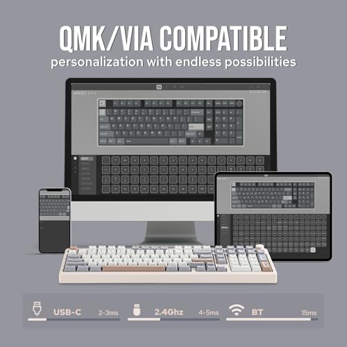 EPOMAKER Galaxy100 QMK/VIA Wireless Gaming Keyboard, Aluminum Shell, BT/2.4Ghz/USB-C, Pre-Lubed Hot-Swappable Linear Switches, NKRO, RGB Backlit (Creamy White, Marble White Switch) - color: Creamy White, size: Marble White Switch