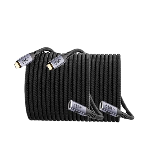2-pack long usb c braided data extension cable 20ft/6M, USB c extension cable 20 gbps Data Transfer/100W Fast Charging/Video Output at 4K@60Hz for Monitor,USB Male to usbc-c Female Cable（20FT+20FT） - size: 20FT+20FT