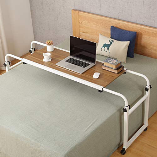 TigerDad Adjustable Overbed Table with Wheels, Mobile Laptop Desk on Wheels for King Queen Bed, Height Adjustable Rolling Computer Cart with Stand, Ancient Oak - color: Ancient Oak