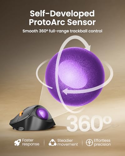 ProtoArc EM02 Wireless Trackball Mouse, Ergonomic Thumb Ball, Purple | 0/15° Adjustable Angle for Different Wrist Positions, Connect 3 Devices Via Bluetooth/2.4G USB-A, Rechargeable Battery - color: Purple