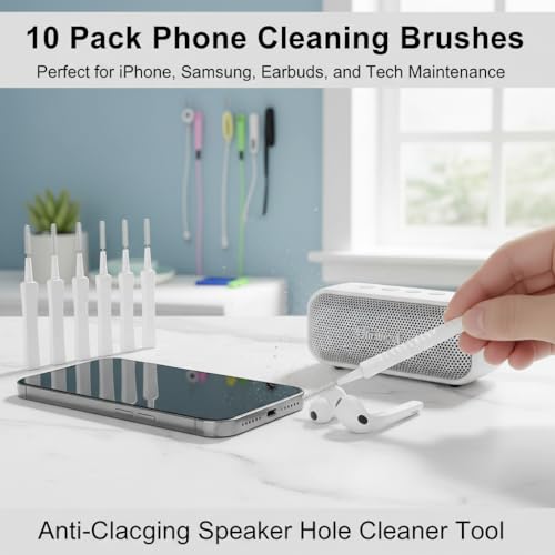 10 Pack Phone Cleaning Brushes Anti-Clogging Speaker Hole Cleaner | Tiny nylon phone cleaning brushes clear speaker holes and charging ports safely for tech users. - color: 10PCS- White Cleaning Tools
