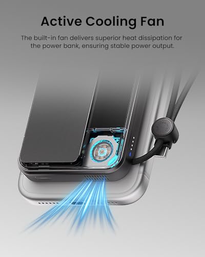 sharge for MagSafe Power Bank Qi2.2 25W 10000mAh Magnetic Portable Charger | ICEMAG 3 35W USB-C Fast Charging with Active Cooling& Built-in Cable, Transparent Design, Wireless Battery Pack - style: White