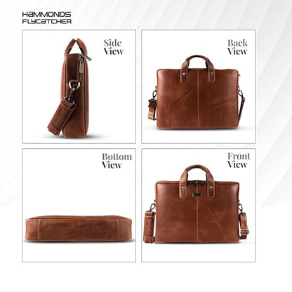 HAMMONDS FLYCATCHER Genuine Leather Laptop Bag for Men, Padded 15.6" Laptop Sleeve, Leather Messenger Bag for Men Briefcases - color: Metallic Tan