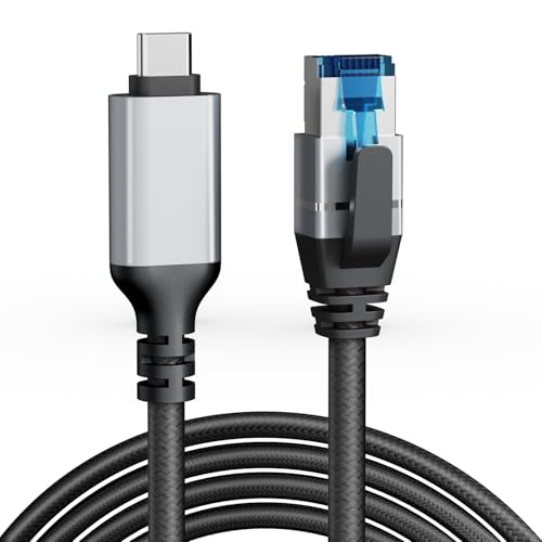 Type C to Ethernet Cable 50FT, Gigabit Network, Flat USB C to RJ45 LAN Cord, Directly Connected, Thunderbolt 3/4 Compatible, for MacBook Pro/Air, iPhone 15, iPad Pro, Galaxy, Smartphone, Laptop, PC - size: 50 Ft