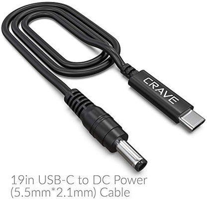 19pcs Laptop Adapter Kit for Crave PowerPack [USB-C to DC Cable + 19 adapters] for Acer, Asus, Lenovo, Fujitsu, Toshiba, DELL, HP, Compaq, Samsung, BenQ, Sony, IBM