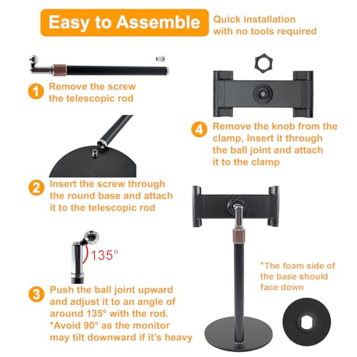 Portable Monitor Stand Tablet Stand for Desk Kindle Holder with Metal Disk, Telescopic Pole and Super Wide Clamp Portable Monitor Mount 15.6 inch 18.5 inch FL12C