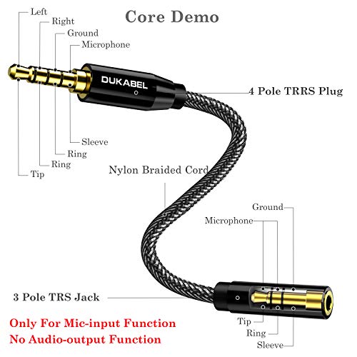 TRS to TRRS Adapter, 3.5mm Microphone Adapter - 30CM | TRS Female to TRRS Male, Microphone Adapter for iPhone and Android Smartphones and Tablets, ONLY for Microphone input - size: TRS Female to TRRS Male