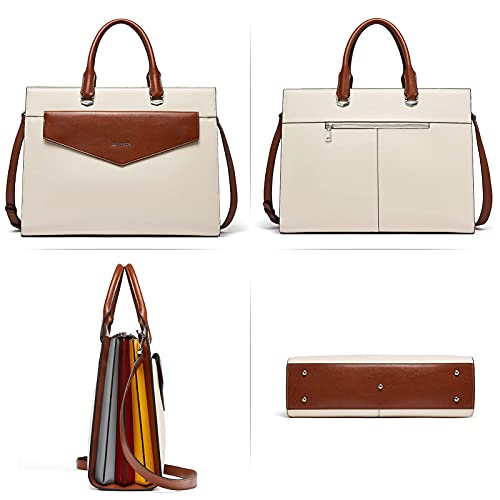 BOSTANTEN Briefcase for Women Laptop Tote 15.6 Inch Genuine Leather Handbag Work Bag Beige - color: A-beige&brown