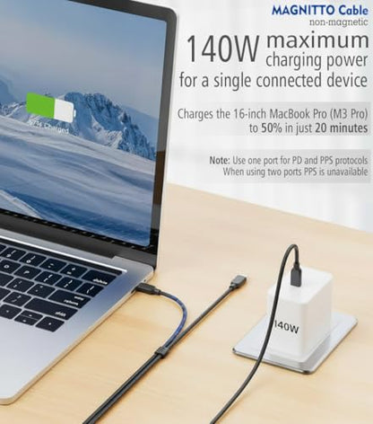 2-in-1 USB C to USB C Cable 140W, 7.5FT Long Dual USB-C Splitter Charging Cord, Braided Fast Charge & Data Cable for MacBook Pro/Air, iPhone 16/17/15, iPad, Samsung Galaxy, Laptop