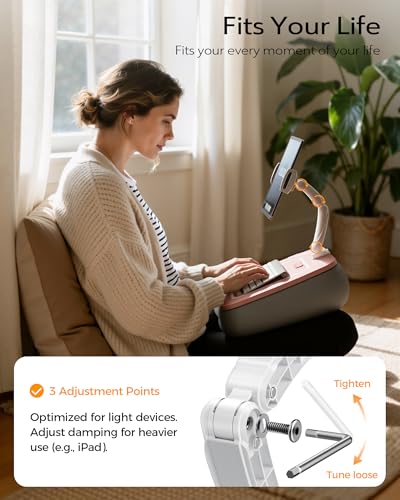 LULULOOK 2-in-1 Lap Desk & Kindle Pillow Stand, Laptop Desk Holder with Beanbag Cushion & Foldable Arm for 14" Laptop,iPad, Phone, 4.7-14.6" Tablet & Kindle Reading in Bed - color: Pink