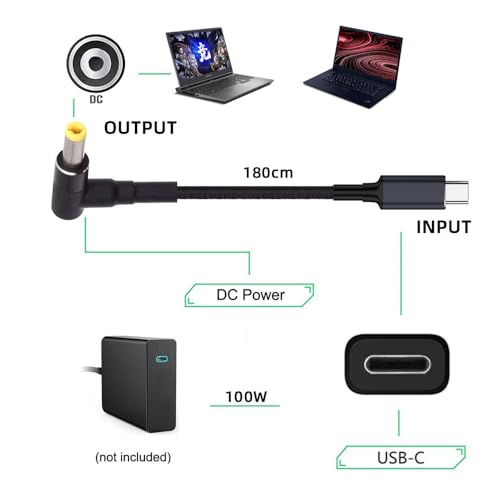 USB-C 100W 20V Input to DC 5.5 * 2.5mm PD Power 65W Output Charge Cable Support QC PD Type-C for Laptop (1.8m) - style: 5.5x2.5mm