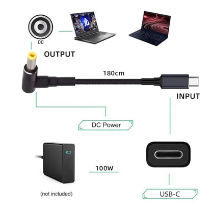 USB-C 100W 20V Input to DC 5.5 * 2.5mm PD Power 65W Output Charge Cable Support QC PD Type-C for Laptop (1.8m) - style: 5.5x2.5mm