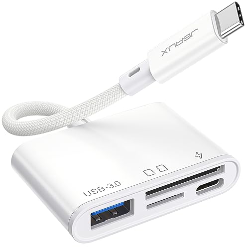 JSAUX 4-in-1 USB C SD Card Reader White | USB C Micro SD Card Reader with (USB 3.0 & Charging) Port Compatible with iPhone 16 Pro Max, Android, Mac, iPad Pro, Camera - color: White, size: 4-in-1