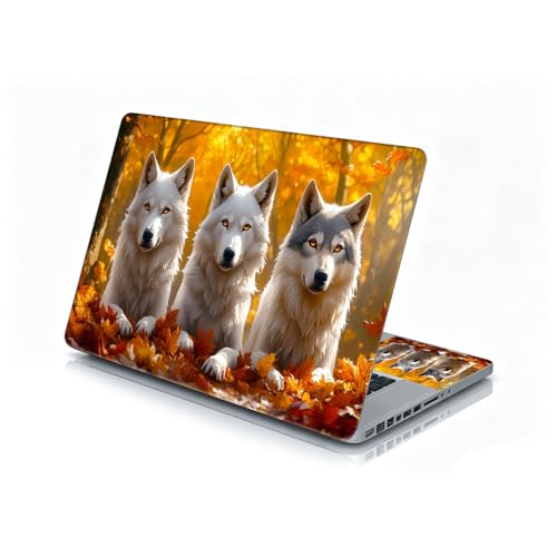 Universal Laptop Skin Sticker Decal, 12"-15.6" Aesthetic Vinyl Wrap, Autumn Wolves Waterproof Notebook Cover Art Protector for MacBook HP Dell Lenovo, Fits 13" 14" 15" 15.6" - color: Autumn Wolves