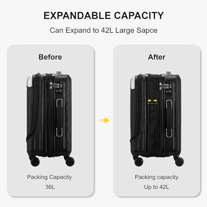 LEVEL8 Grace Hard Shell Carry on Luggage with Front Compartment, 20 Inch Expandable Suitcases with Wheels, Lightweight Carry-on Suitcase for Airplane, Tsa Lock, Black - color: Black, size: 20 Inch - EXT