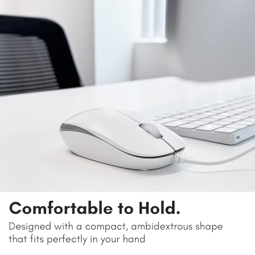 Macally USB Wired Mouse for Mac and Windows - Plug and Play 3 Button Corded Computer Mouse Wired for MacBook Pro/Air, Apple iMac, Laptop, PC Desktop, Notebook, Scroll Wheel Layout with Long Wire Cord
