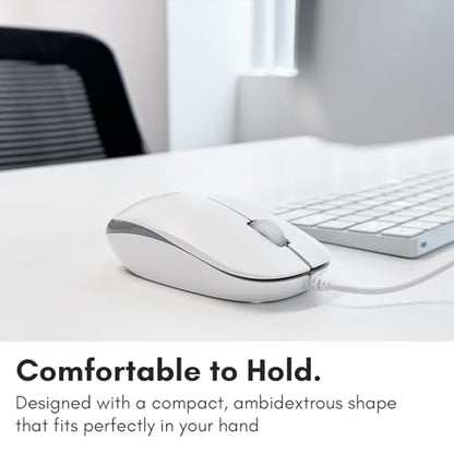 Macally USB Wired Mouse for Mac and Windows - Plug and Play 3 Button Corded Computer Mouse Wired for MacBook Pro/Air, Apple iMac, Laptop, PC Desktop, Notebook, Scroll Wheel Layout with Long Wire Cord