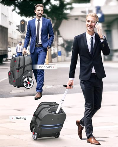 MATEIN Rolling Laptop Bag with Larger Wheels, 17 Inch Spacious Roller Back Packs with Anti Theft Lock for Adults Men, Heavy Duty Rolling Large Carry On Luggage for Office Work Travel, Grey - color: Grey