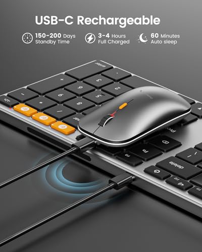 ProtoArc KM110-A Aluminum Backlit Bluetooth Keyboard and Mouse for Mac | Full-Size Combo with Numpad, Slim Rechargeable Design, Multi-Device Switching for MacBook Pro/Air, iMac, iPad - Space Gray