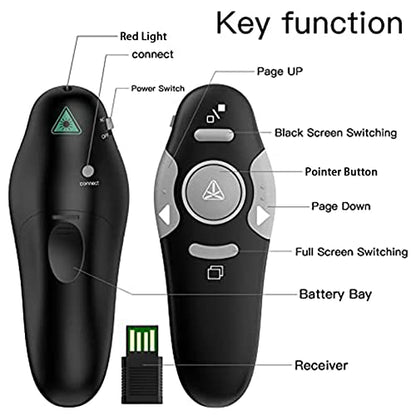 QUI Presentation Clicker Wireless Presenter Remote, Black, A | Clicker for PowerPoint Presentation Remote, PowerPoint Slide Advancer for Mac/Windows/Google Slide/Keynote - color: Black