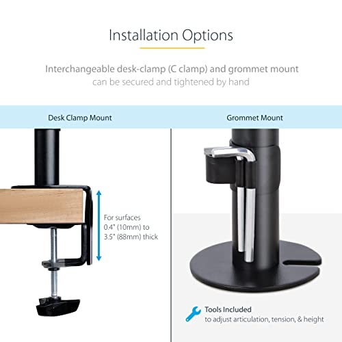 StarTech Monitor Arm up to 32in, 9.9lb/4.5kg, VESA (A2-Laptop-Desk-Mount) | For a Single Display up to 32" (17.6lb/8kg), With VESA Laptop Tray, Up to 9.9lb (4.5kg), Adjustable, Clamp or Grommet Base - style: Dual